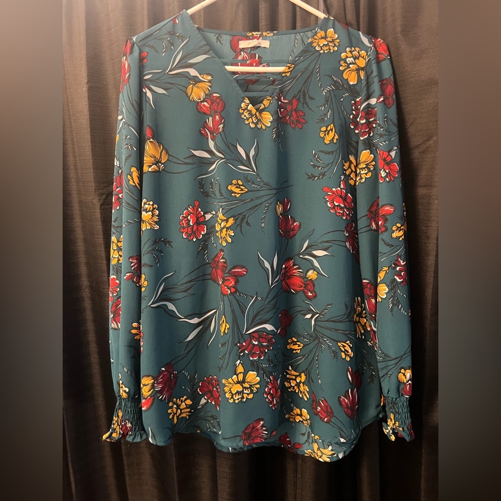 Floral Women's Top - Green, Red, Yellow